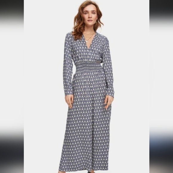 SCOTCH & SODA Blue & Cream Long Sleeve Jumpsuit All In One Size Medium - Picture 2 of 15